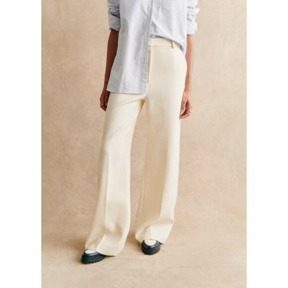 NWT Sezane Matheo Trouser in Ecru High Rise Wool Blend Pants 46 / 14 - Picture 1 of 9